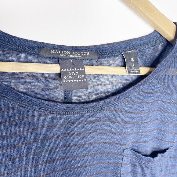 MAISON SCOTCH SCOTCH & SODA Linen Stripe Long Sleeve Blue Black Top Size…  - Picture 3 of 8